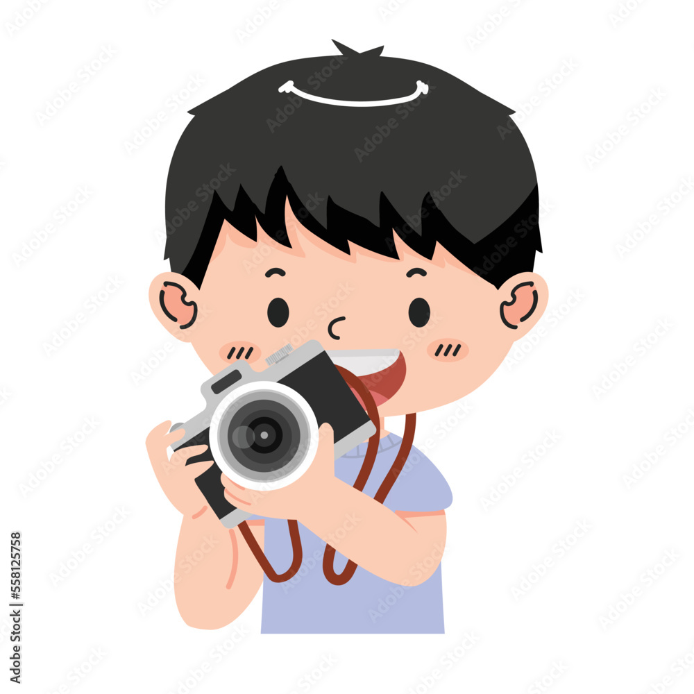 Kid boy holding camera cartoon Kid boy holding camera cartoon