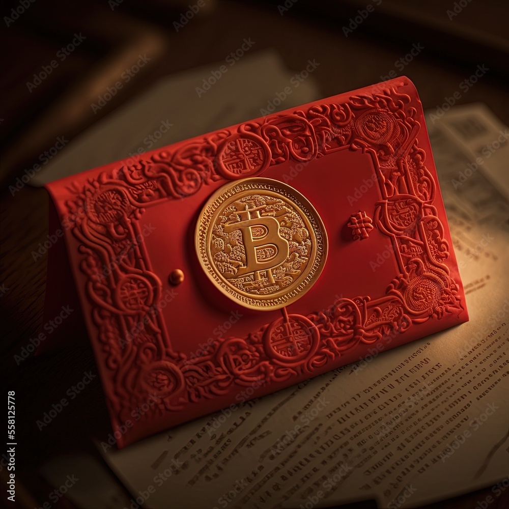 Fototapeta premium Bitcoin Red Envelope for Chinese New Year 2023