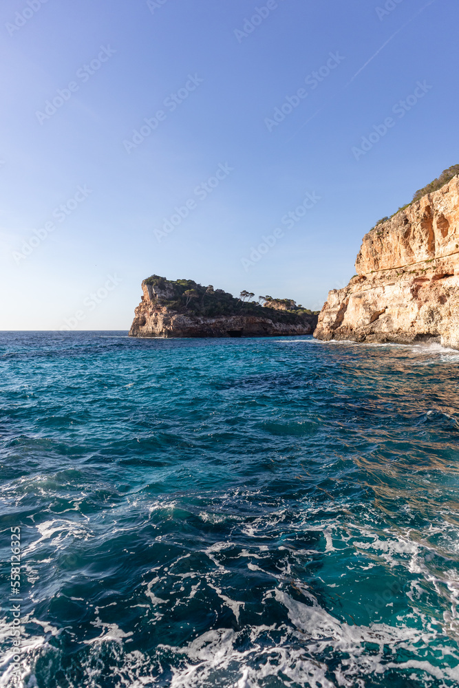 Beaches, cliffs and coves in the Mediterranean Sea on the island of Mallorca Spain. Palma de Mallorca.