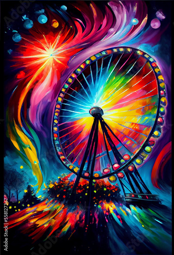Colorful Ferris Wheel Carnival Glitter Motion Background Generative Ai