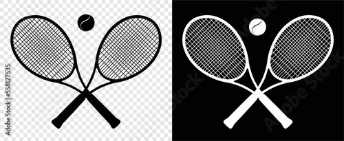 Black tennis rackets and balls - silhouette - Tennis sport team club logo -  vector illustration symbol