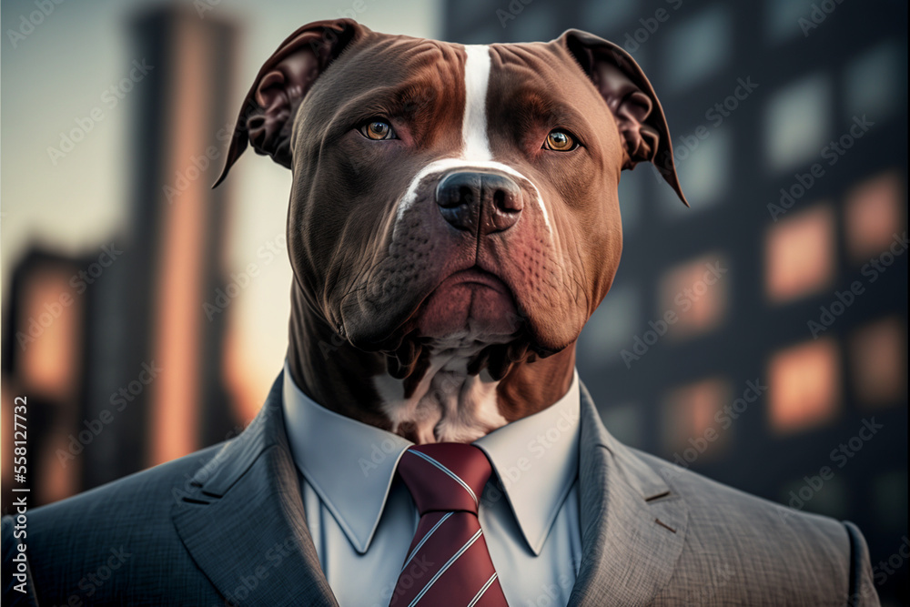 fast Almindelig Ja Portrait of a Stafford business dog in a stylish business suit against the  backdrop of a big city, dog boss illustration, business concept,  anthropomorphism, ai generated Stock-illustration | Adobe Stock