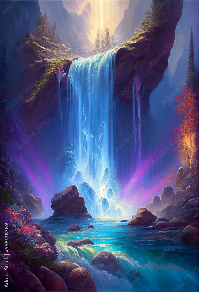 Beautiful Waterfall That Shimmers In The Sunlight The Glittering 