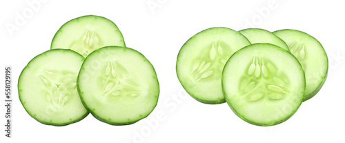 Fotografie, Obraz Sliced cucumber isolated, transparent png, collection, PNG format, cut out