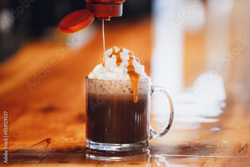 Hot Chocolate with Carmel Drizzle 