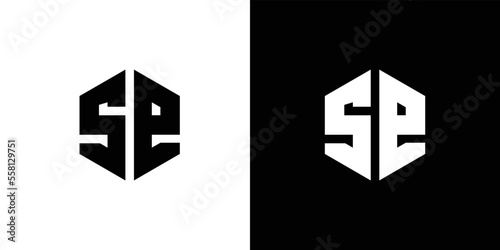 Letter S E Polygon, Hexagonal Minimal and Trendy Professional Logo Design On Black And White Background