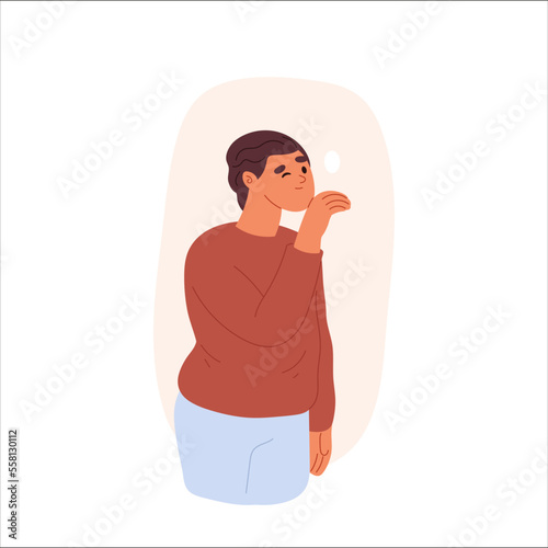 Young man spying, observing, sneaking. Male peeping look through hole in wall. Suspicious man peek