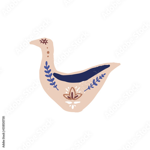 Ceramic sauce, gravy boat in bird shape. Hand-made painted sauciere, cookware. Handmade ceramics, low jug, kitchen tableware, kitchenware. Flat vector illustration isolated on white background