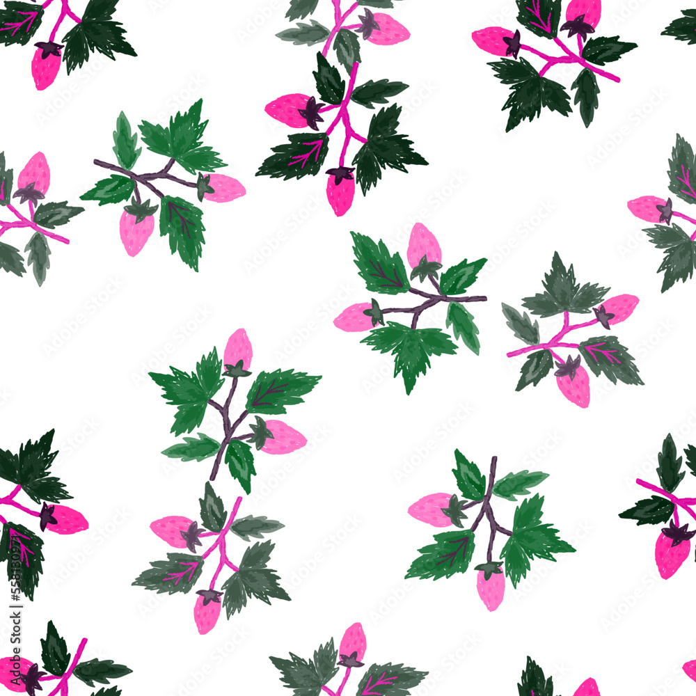 Freehand wild strawberry branch seamless pattern. Hand drawn wild berries floral wallpaper. Strawberry plant endless backdrop. Freehand wild strawberry branch seamless pattern. Hand drawn wild berries floral wallpaper. Strawberry plant endless backdrop.