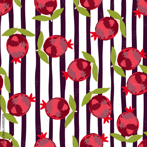 Hand drawn pomegranate fruit seamless pattern. Botanical fruits wallpaper.