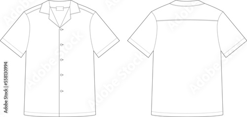 Blank shirt and buttons technical sketch. Unisex casual shirt mock up.