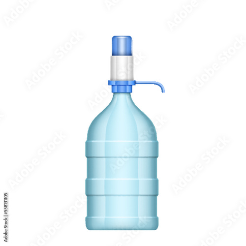 Pump water cooler and big bottle for office and home. Realistic dispenser for pouring clean water