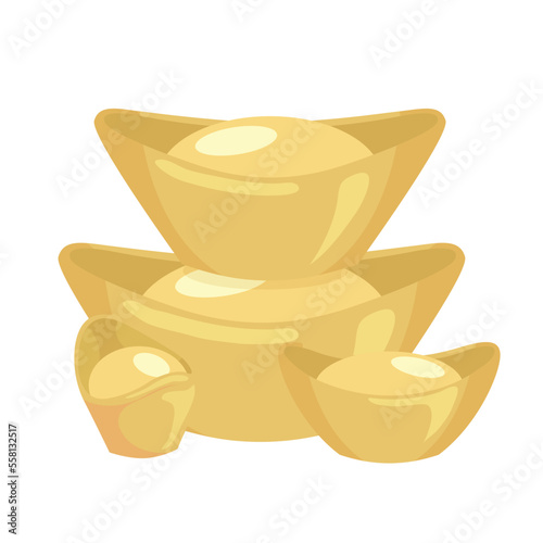 Group of Chinese gold ingots sycees yuanbao for lunar new year vector illustration clipart.