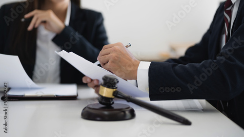 Canvas Print Lawyer with lawsuit meeting with client discussing with contract agreement at co