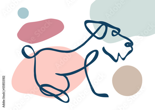 Trendy minimalistic illustration. One line drawing dog with a muted color palette