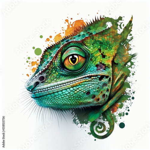 Chameleon face for logo or designs. Generative AI.