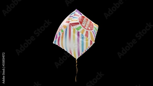 Happy Birthday. Helium Balloon. Loop Animation with Alpha Channel Prores 4444.