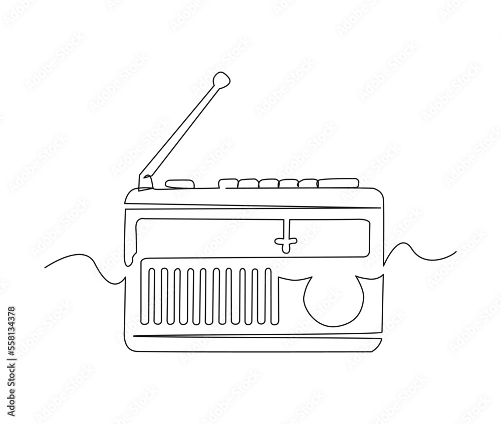 Continuous one line drawing of vintage broadcast radio receiver. Simple ...