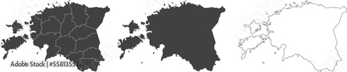 set of 3 maps of Estonia - vector illustrations