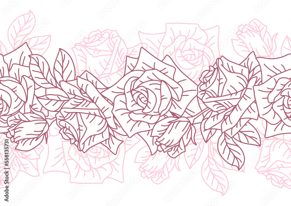 Seamless pattern with rose flowers. Beautiful decorative plants. Seamless pattern with rose flowers. Beautiful decorative plants.