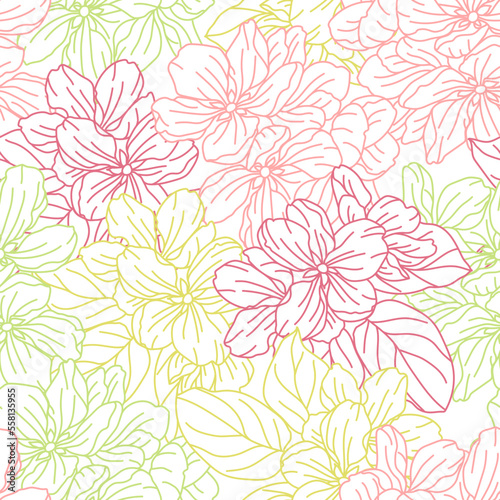 Seamless pattern with apple tree flowers. Beautiful decorative plants.