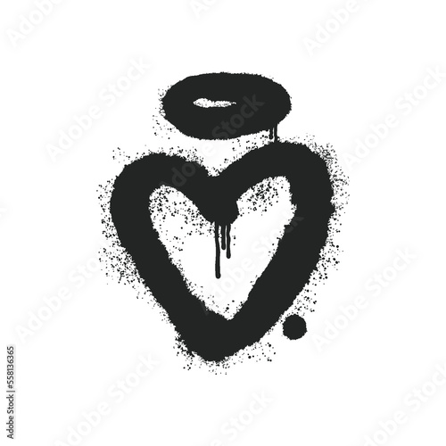 Heart with halo. Spray graffiti style. Vector element.