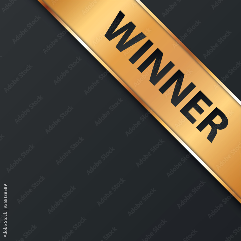 WINNER - vector illustration of gold corner ribbon banner with gold colored frame