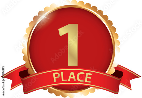 vector illustration of red colored first place award ribbon banner