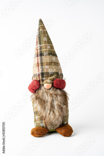 tartan dressed cuddly gonk norweigan collectable soft toy isolated on a white background photo