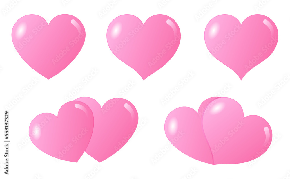 Red heart icons set vector, Valentines Day, Valentine design