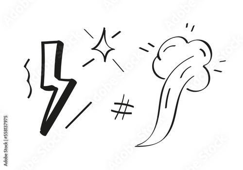 Lightning, explosion icon vector in doodle, sketch style. Angry, rude fellings in comic, cartoon