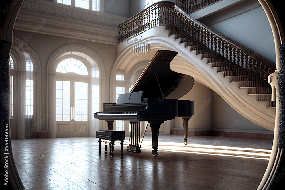 Beautiful grand piano in a hall | Piano in a big hall | Ai Generated ...