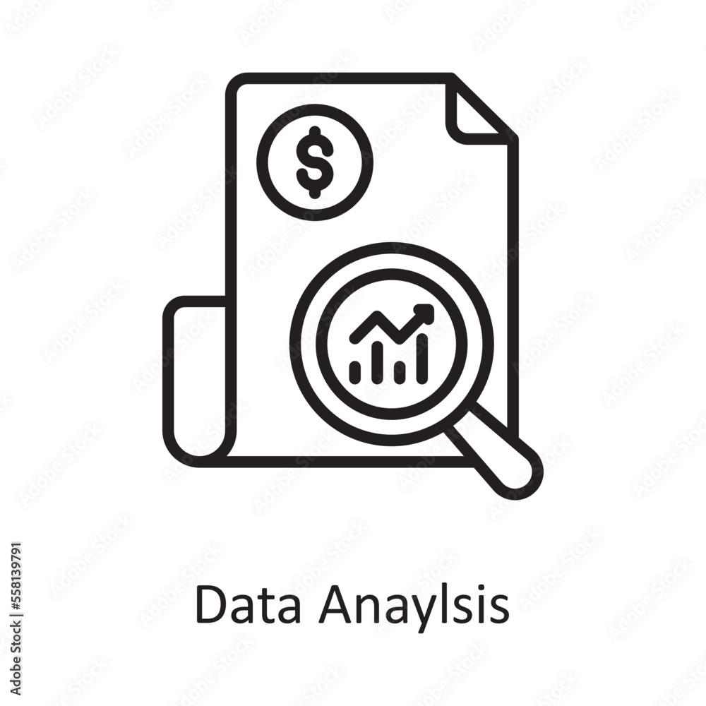 Data analysis Vector Outline Icon Design illustration. Business And Data Management Symbol on White background EPS 10 File