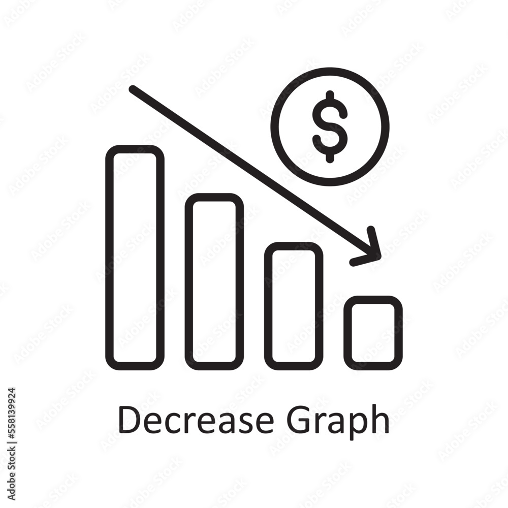 Decrease Graph Vector Outline Icon Design illustration. Business And Data Management Symbol on White background EPS 10 File Decrease Graph Vector Outline Icon Design illustration. Business And Data Management Symbol on White background EPS 10 File