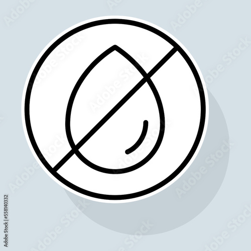 Crossed drop line icon. Water, rain, dew, tear, blood, taboo, law, veto, restriction, permission, sign, prohibition. H2O concept. Glassmorphism style. Vector line icon for business