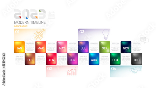 Infographic 2023 template for business. Modern  Timeline diagram calendar and 4 quarter topics, Can be used for vector infographics, flow charts, presentations, websites.