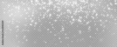Realistic vector falling snow fall overlay. Shining snowflakes on transparent. Stock royalty free vector illustration