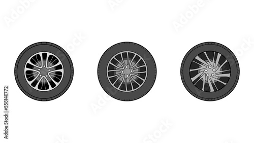 wheel object set vector illustration on white background, tire object vector