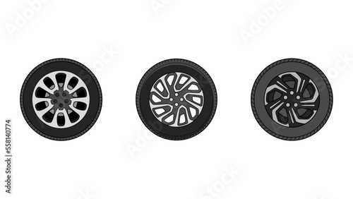 wheel object set vector illustration on white background, tire object vector