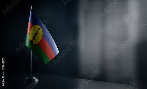 Small national flag of the New Caledonia on a black background