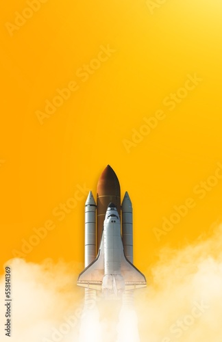 Space Shuttle isolated on yellow background. Elements of this image furnished by NASA. © wasan