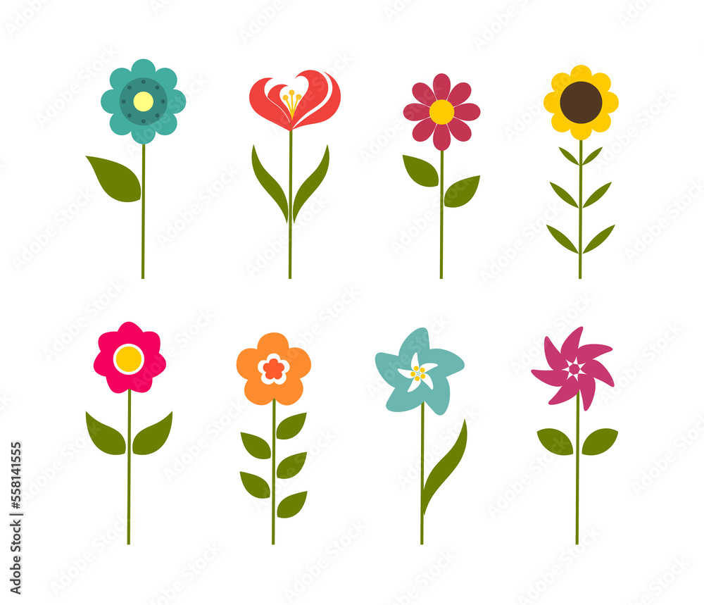Colorful flowers icons design elements illustration