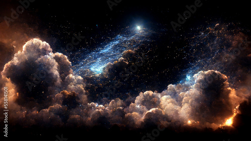 Space and glowing nebula background.  3d Illustration.