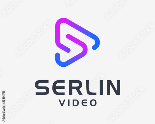 Letter S Play Button Media Music Video Player Audio Line Modern Colorful Simple Vector Logo Design