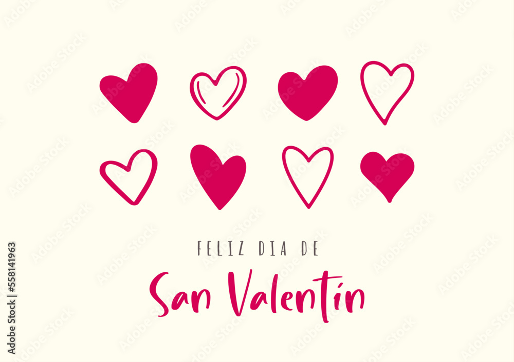 Happy Valentine's Day in Spanish (Feliz día de San Valentín). Modern card design. Cartoon. Vector illustration
