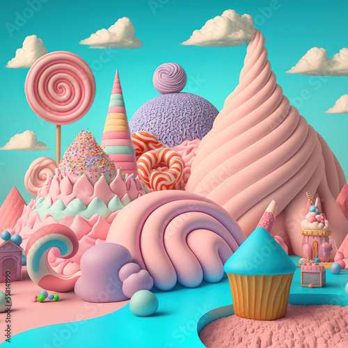 Delicious Candy Land. Generative AI photo