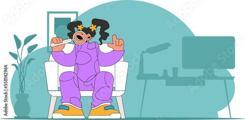 Concept Finding the necessary information on the Internet. The guy is holding a magnifying glass in his hands. Linear retro style character.