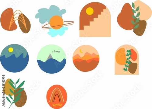set of icons, aestetic, stiker, vector