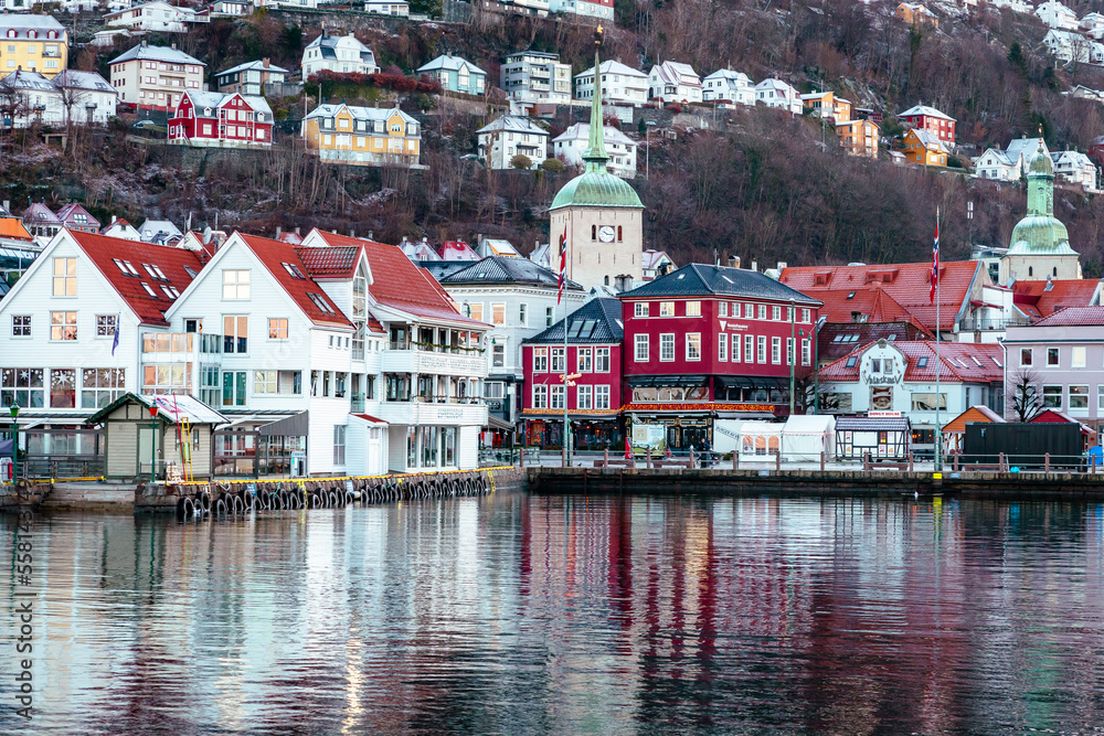 Bryggen historic harbour district in Bergen. Hanseatic wharf in Bergen, Norway. UNESCO World Heritage Site.