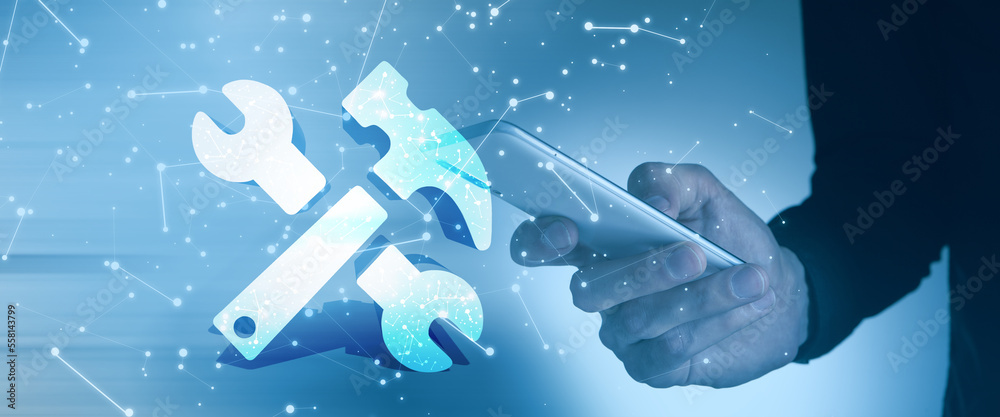 Electronic technical support concept. Wrenches Electronic technical support concept. Wrenches